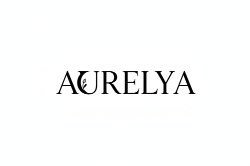Logo minimaliste noir entièrement, pour la marque “Aurelya”, typographie élégante et fine, style luxe, lignes épurées, symbole subtil féminin.